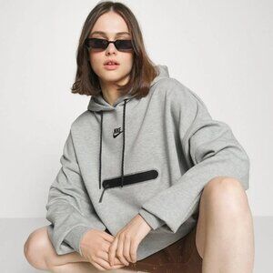 Nike Sportswear Women's Grey Tech Fleece Oversized Crop Pullover Hoodie Size XL